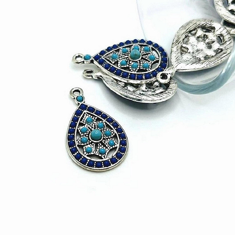 50 Pcs Silver and Blue Teardrop Charms Image