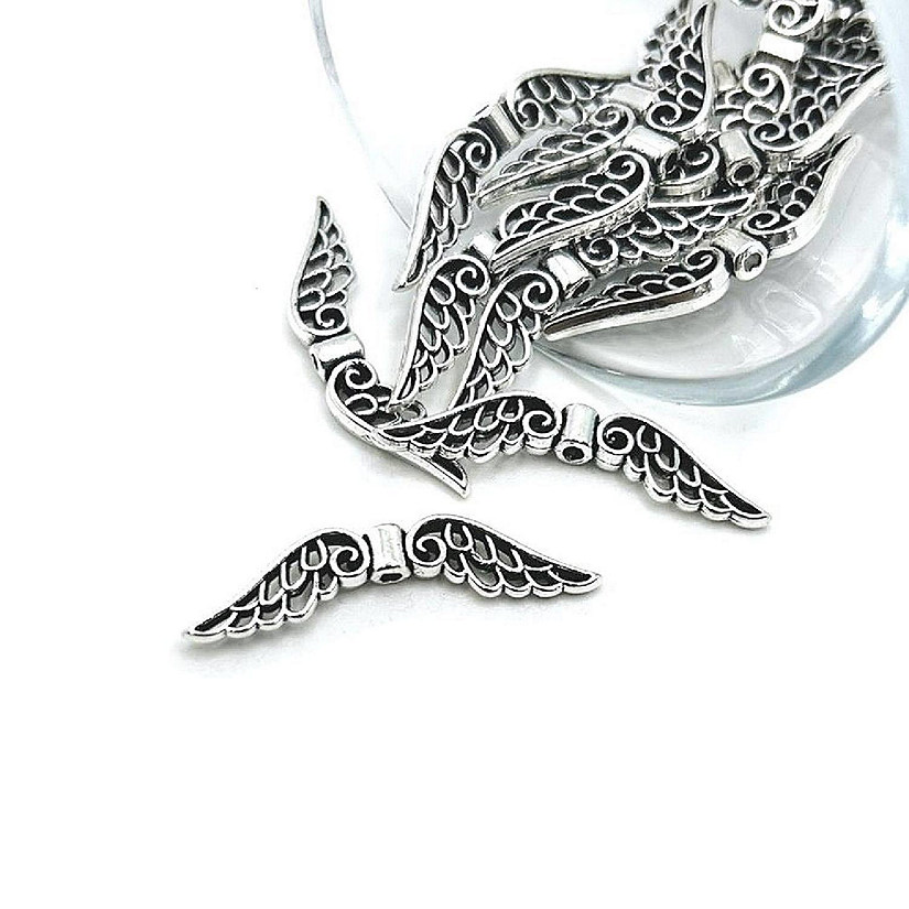 50 Pcs Silver Angel Wing Spacer Beads Image