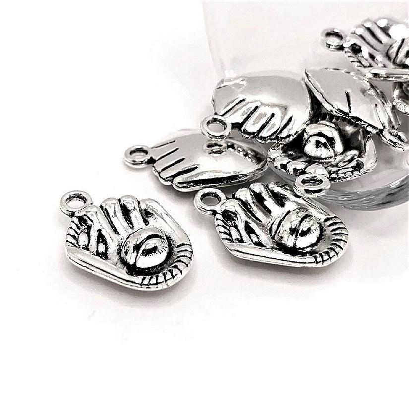 50 Pcs Silver Baseball Mitt Charms Image