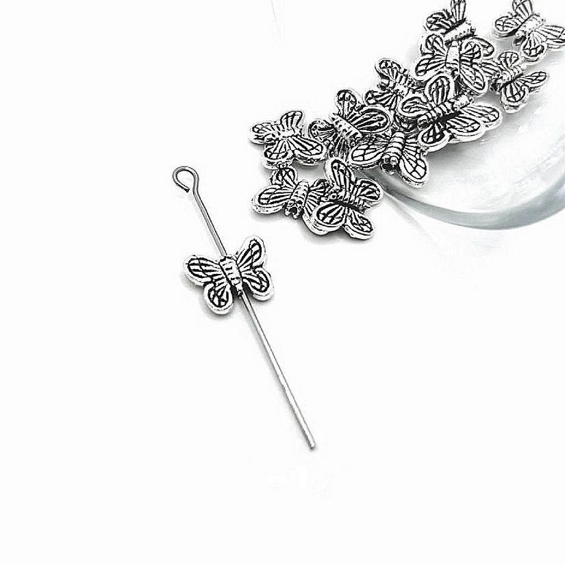 50 Pcs Silver Butterfly Spacer Beads Image