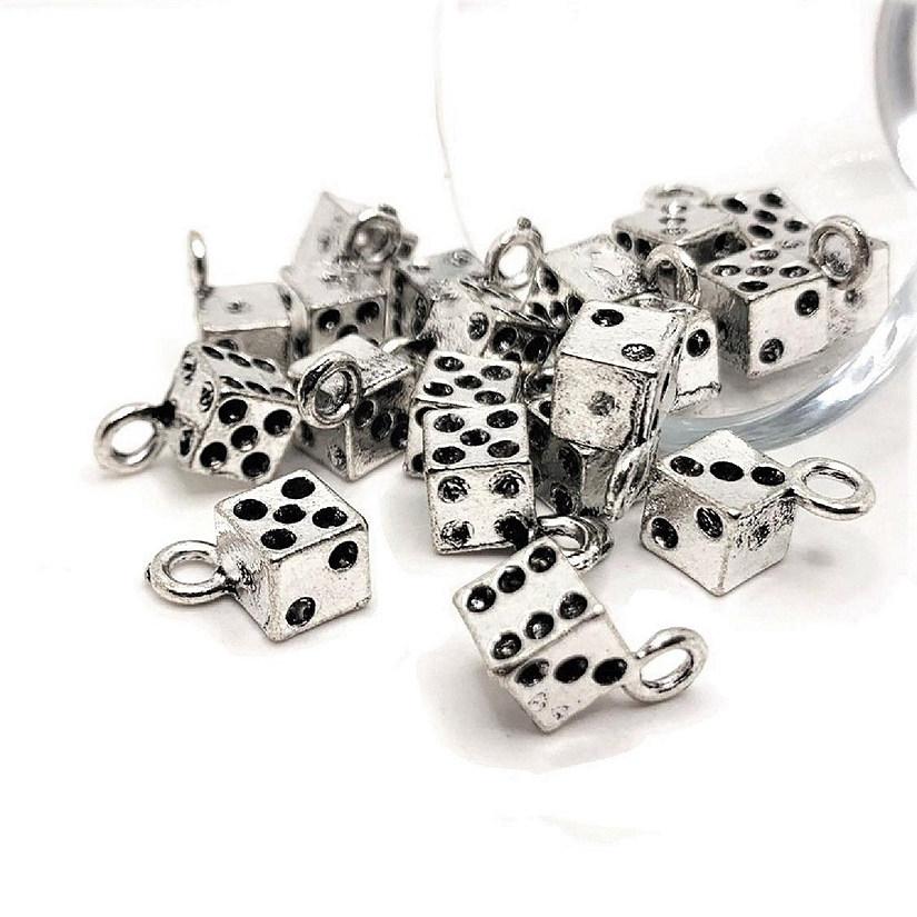 50 Pcs Silver Dice Gambler 3D Charms Image