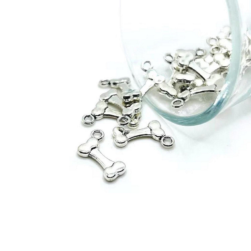 50 Pcs Silver Dog Bone 3D Charms Image