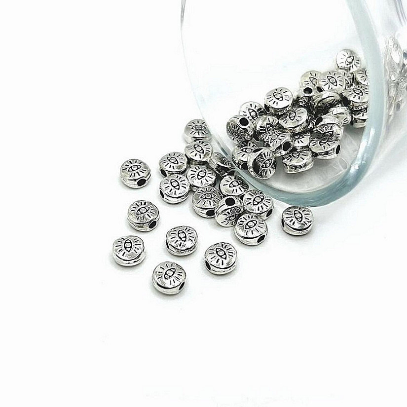 50 Pcs Silver Evil Eye Spacer Beads Image