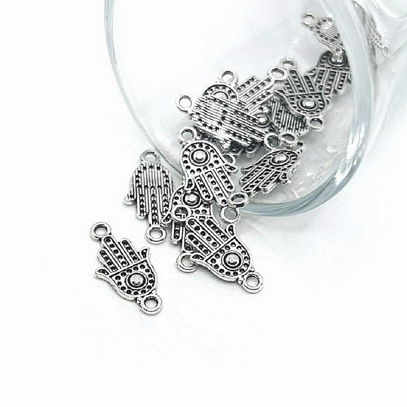 50 Pcs Silver Hamsa Hand Connectors Image