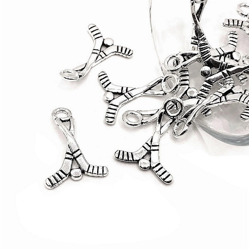 50 Pcs Silver Hockey Stick 3D Charms Image