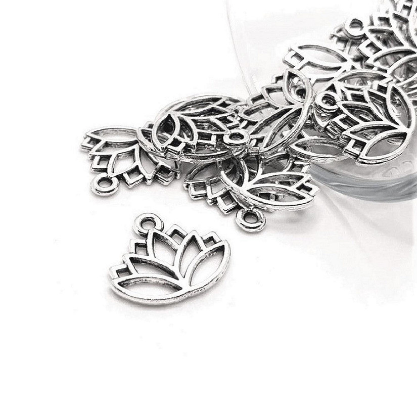 50 Pcs Silver Lotus Flower Charms Image
