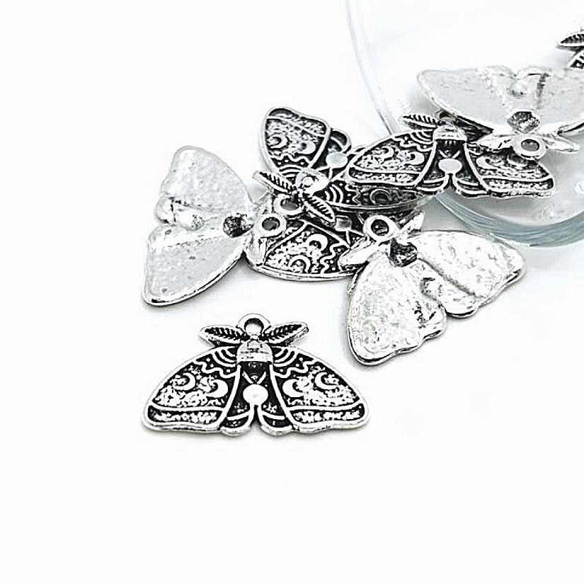 50 Pcs Silver Lunar Moth Charms Image
