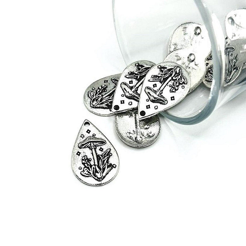 50 Pcs Silver Mushroom Charms Image