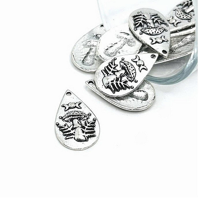 50 Pcs Silver Mushroom Pendant Charms Image