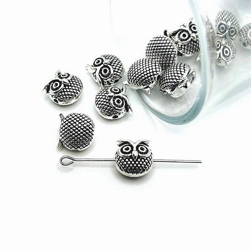 50 Pcs Silver Owl Spacer Beads Image