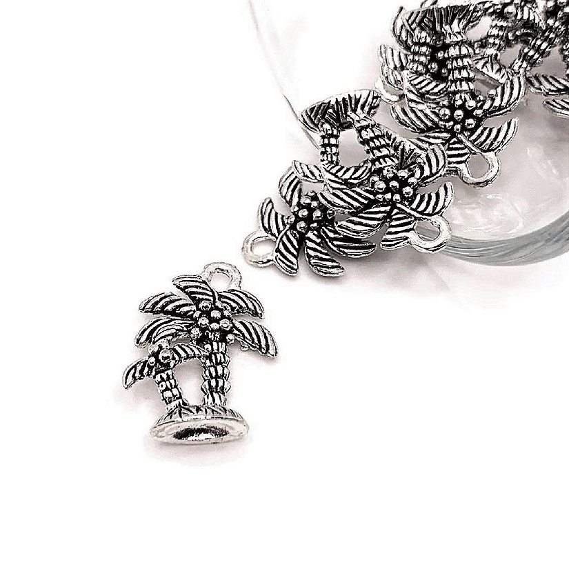 50 Pcs Silver Palm Tree Charms Image