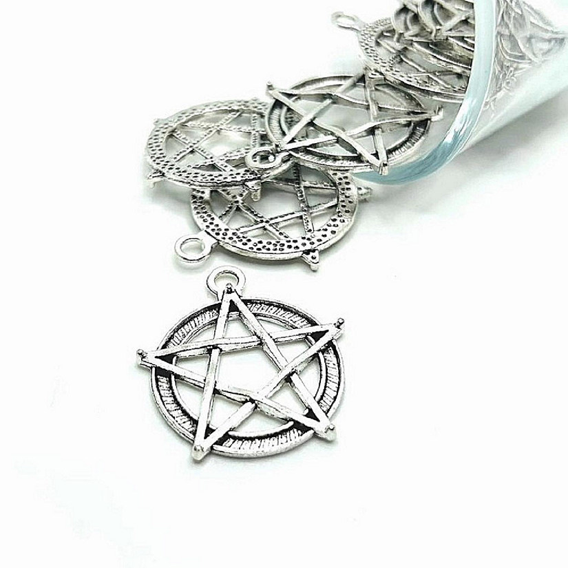 50 Pcs Silver Pentacle Witch Charms Image