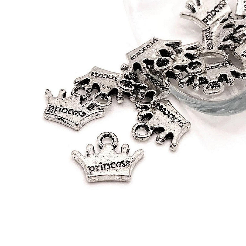 50 Pcs Silver Princess Crown Charms Image