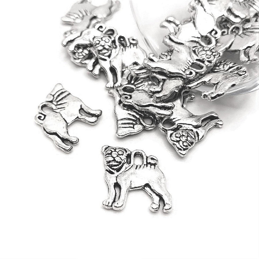 50 Pcs Silver Pug Dog Charms Image