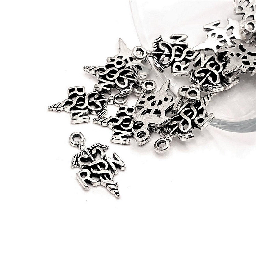50 Pcs Silver RN with Caduceus Charms Image