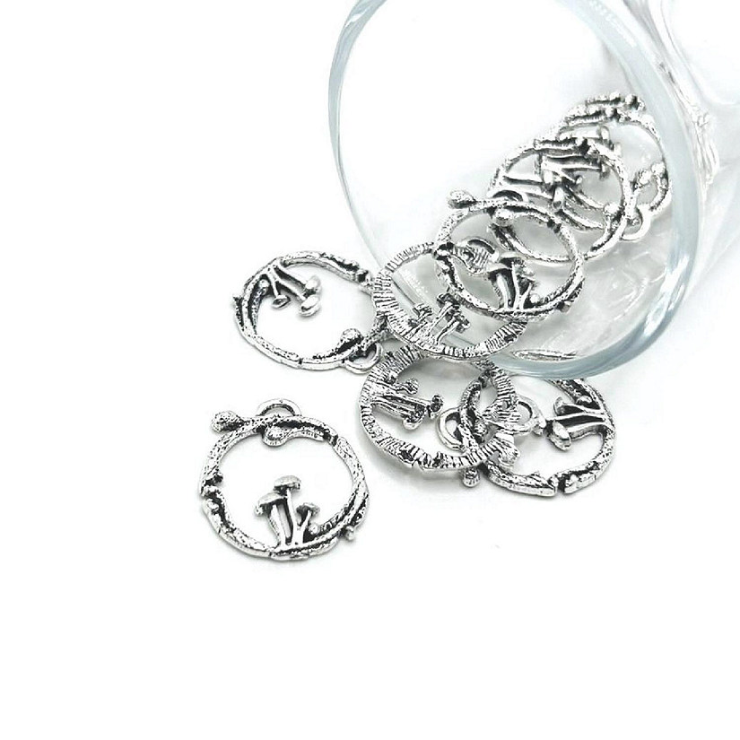 50 Pcs Silver Round Mushroom Charms Image