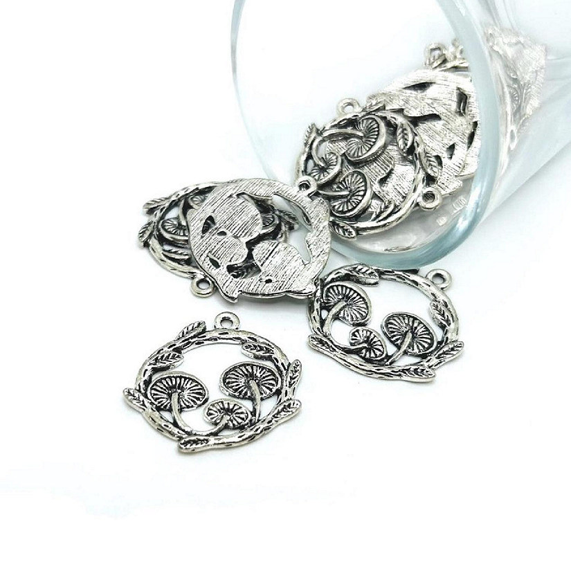 50 Pcs Silver Round Mushroom Charms Image
