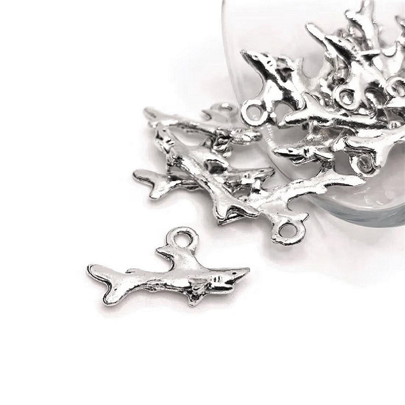 50 Pcs Silver Shark 3D Charms Image