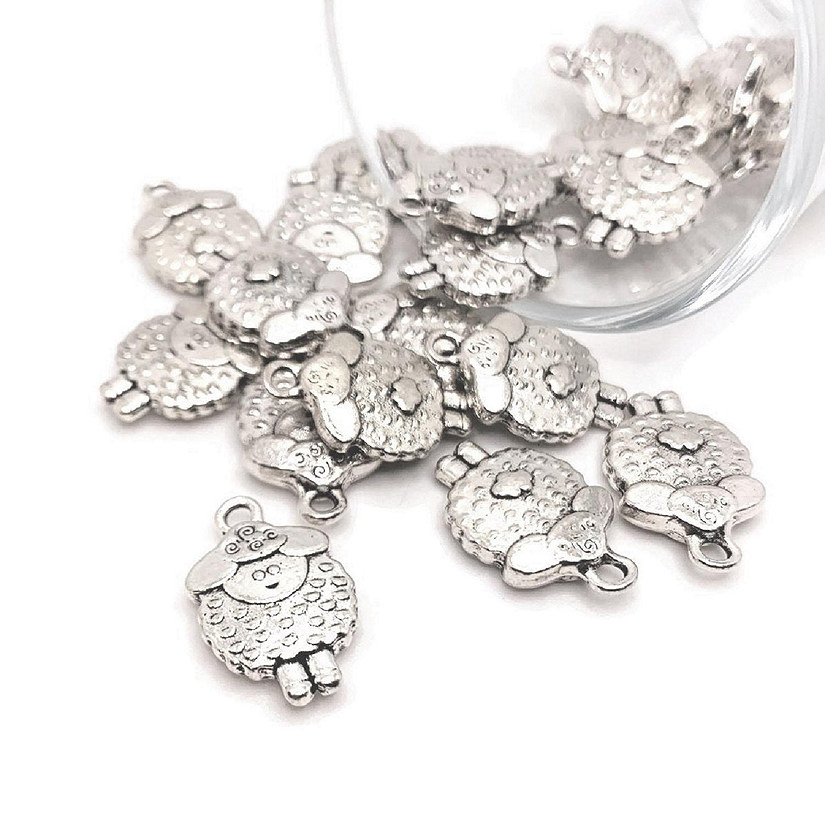 50 Pcs Silver Sheep and Lamb Charms Image