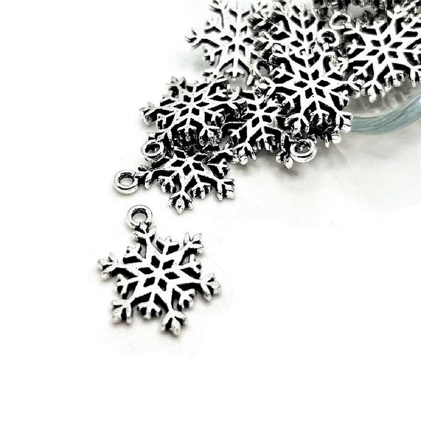 50 Pcs Silver Snowflake Christmas Charms Image