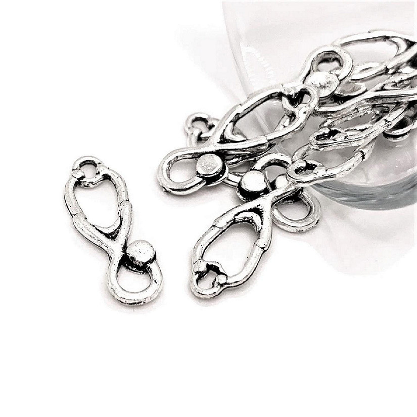 50 Pcs Silver Stethoscope Doctor Charms Image