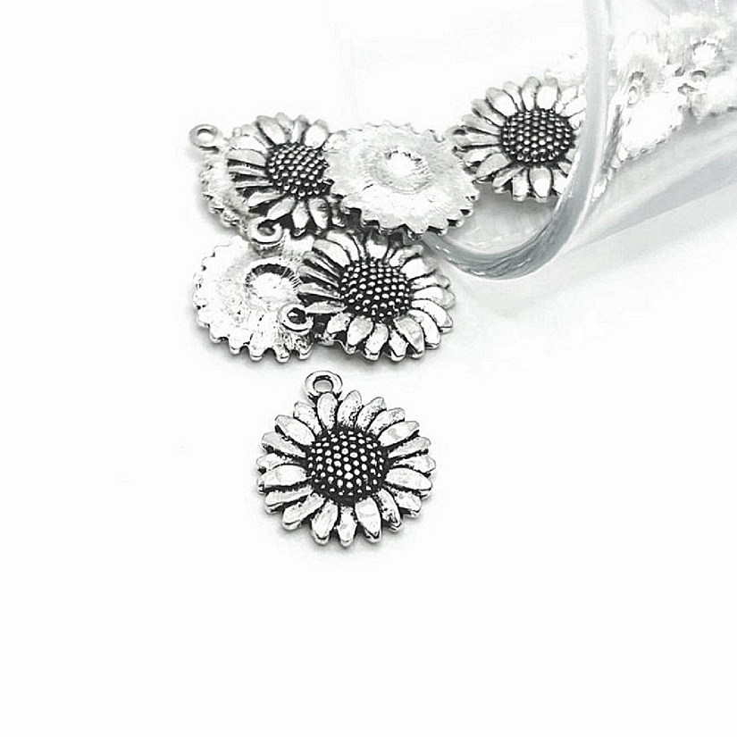 50 Pcs Silver Sunflower Head Charms Image