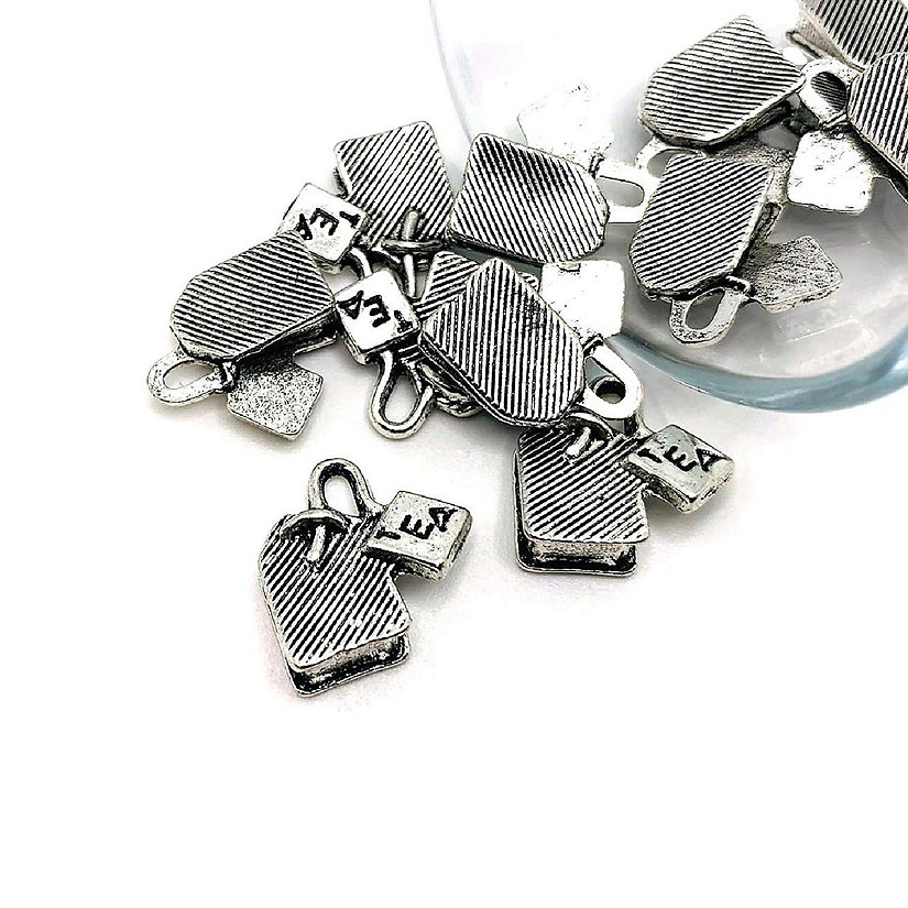 50 Pcs Silver Tea Bag 3D Charms Image