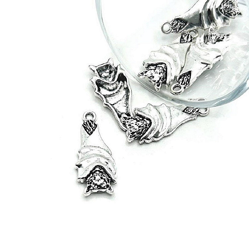 50 Pcs Silver Upside Down Bat Charms Image