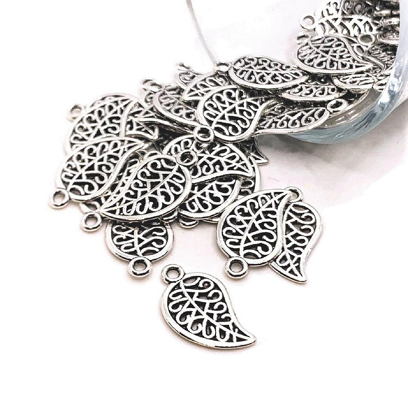 50 Pcs Small Scrolled Silver Leaf Charms Image