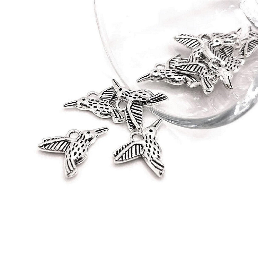 50 Pcs Small Silver Hummingbird Charms Image