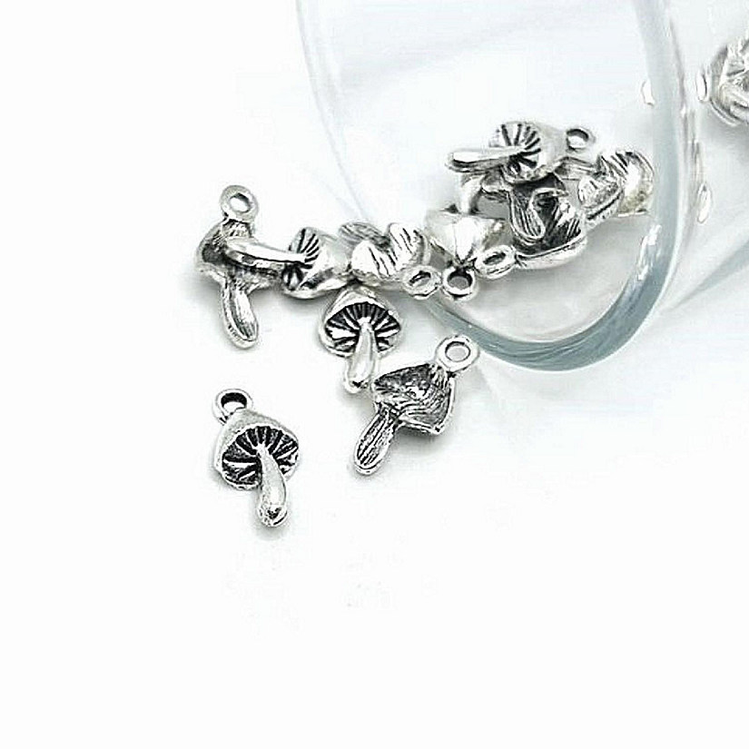 50 Pcs Small Silver Mushroom Charms Image