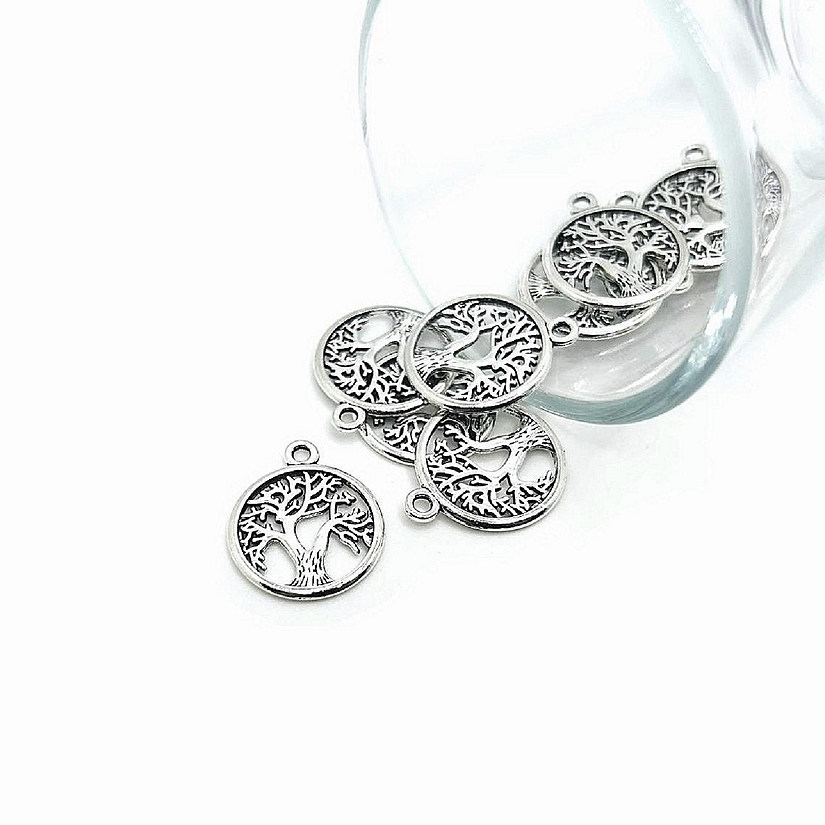 50 Pcs Small Silver Tree of Life Charms Image
