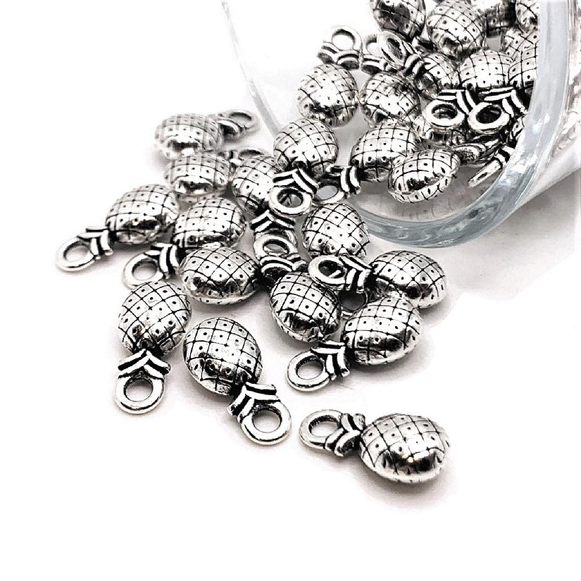 50 Pcs Tiny Silver Pineapple Charms Image