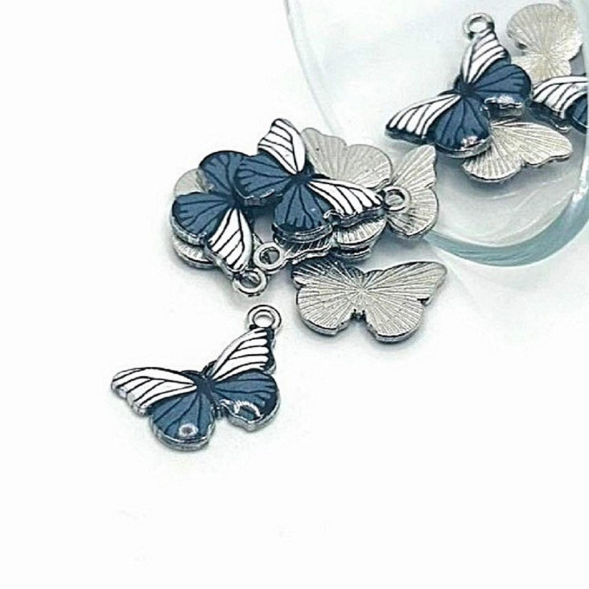 50 Pcs White Striped Butterfly Charms Image
