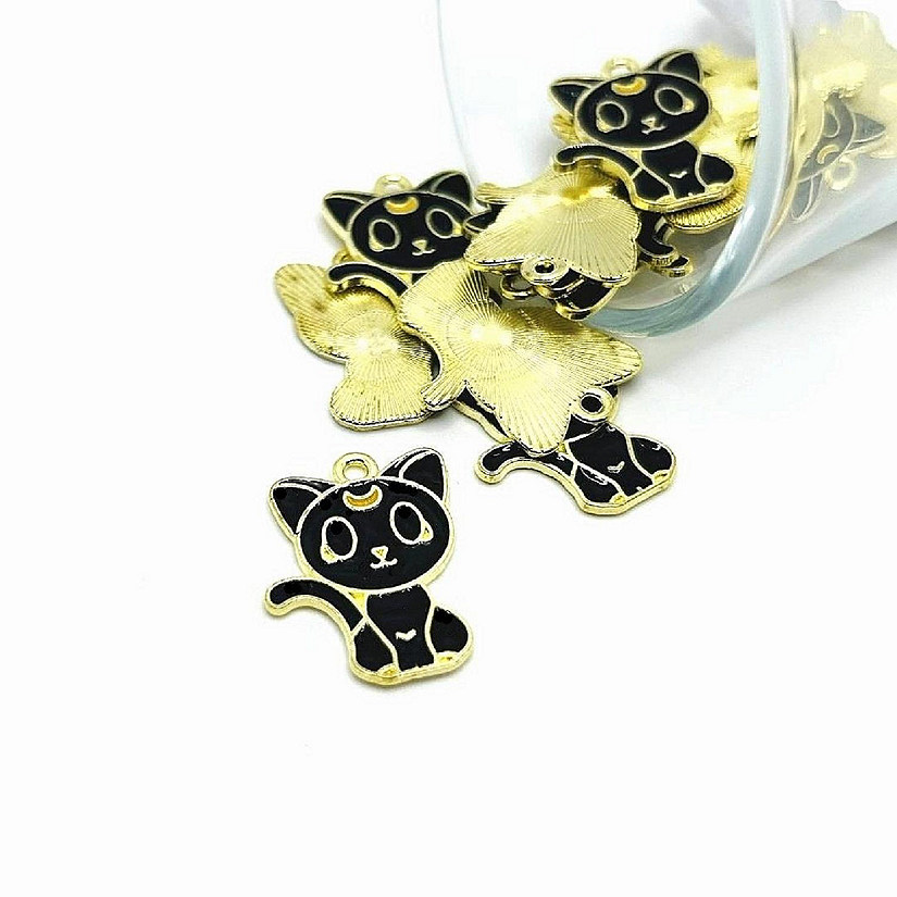 50 Pcs Witchy Black Enamel Cat Charms Image