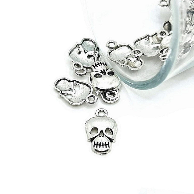 50 Pieces Halloween Silver Skull Charms Image