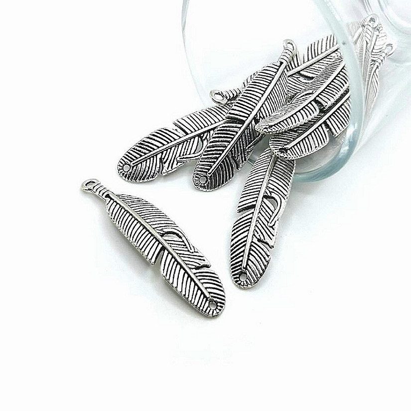 50 Pieces Silver Feather Connector Charm Image