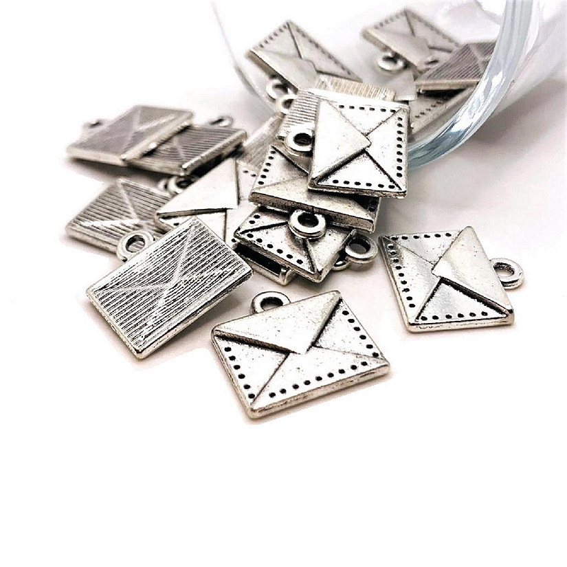50 Pieces Silver Letter Envelope Charms Image