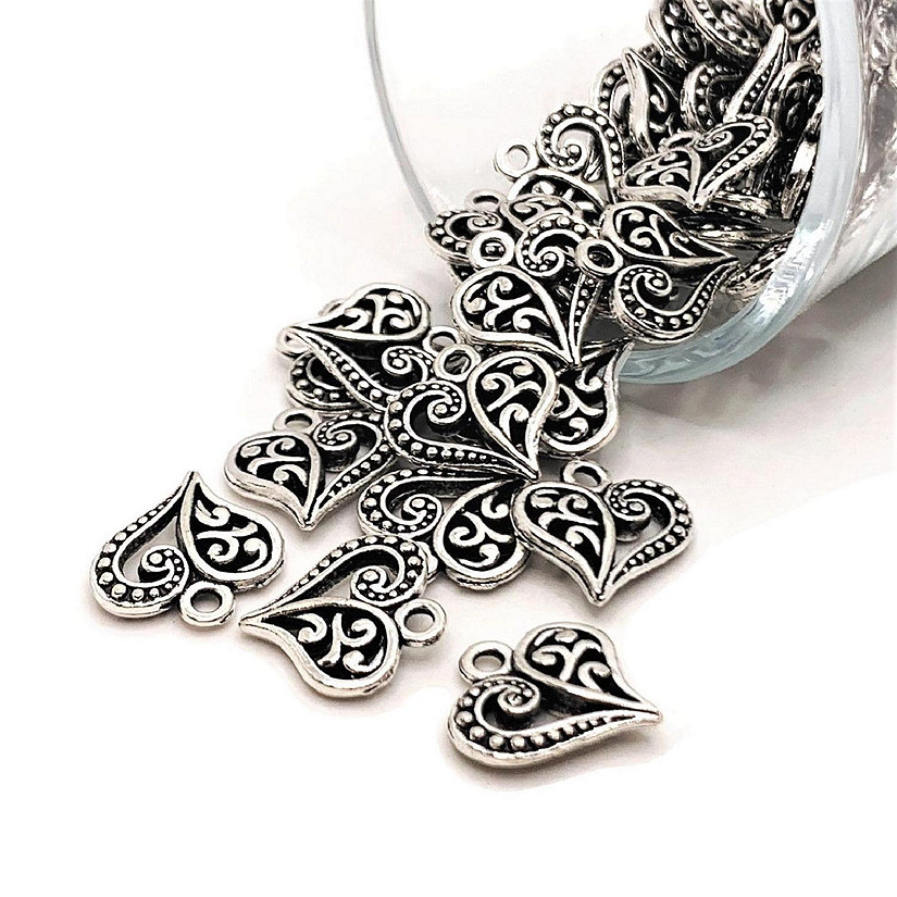 50 Pieces Silver Scroll Heart Charms Image