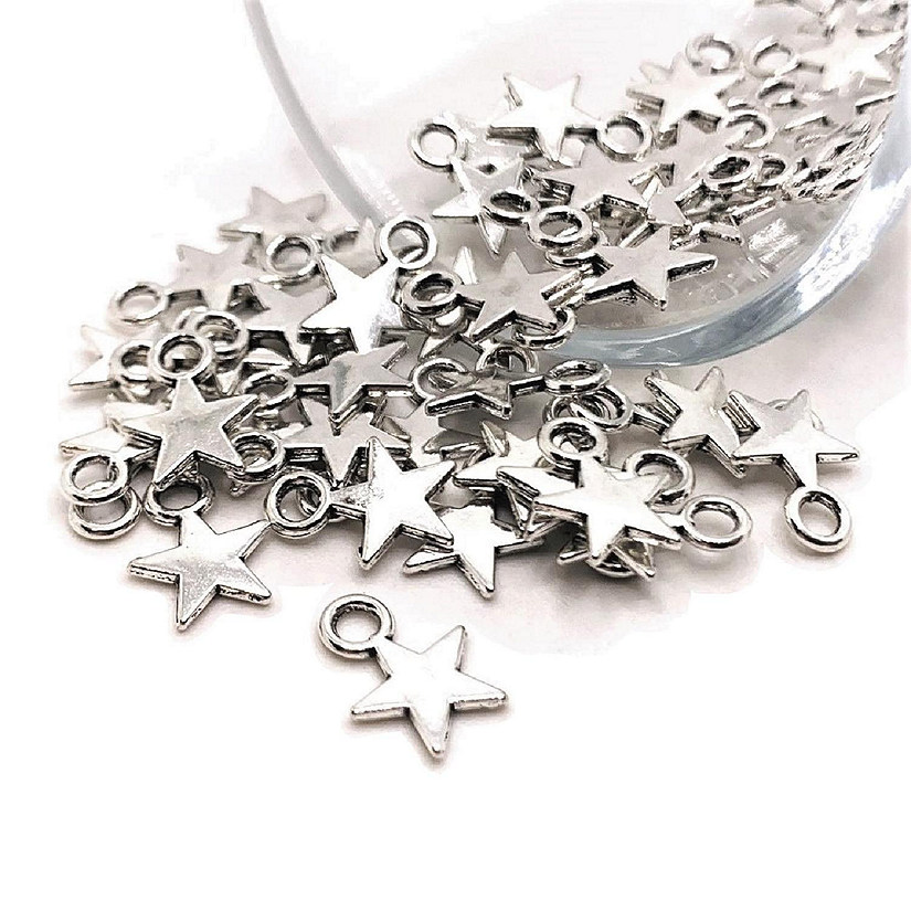 50 Pieces Small Silver Star Charms Image