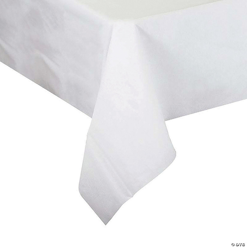 50" x 108" White Rectangular Linen-Like Tablecloths (5 Tablecloths) Image