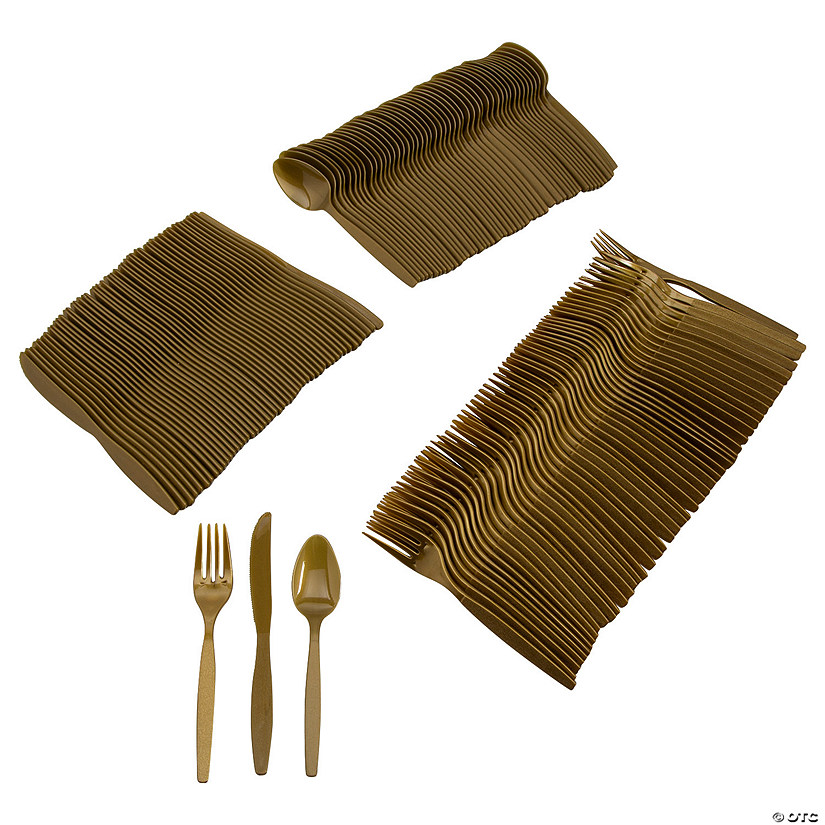 500 Pc. Metallic Gold Rolled Cutlery Kit for 100 Guests Image