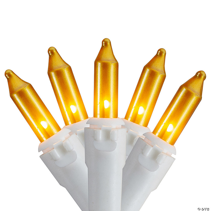50ct Opaque Gold Mini Christmas Light Set 24.5ft White Wire Oriental