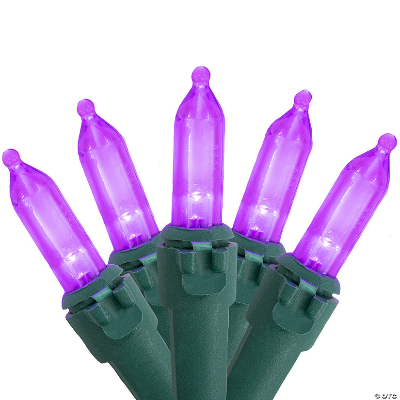 50ct Purple LED Mini Christmas Lights  16.25ft Green Wire Image