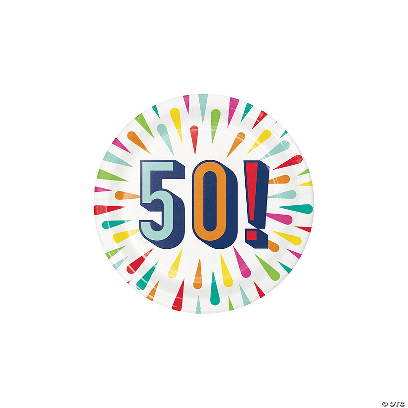 50th Birthday Burst Paper Dessert Plates - 8 Ct. Image