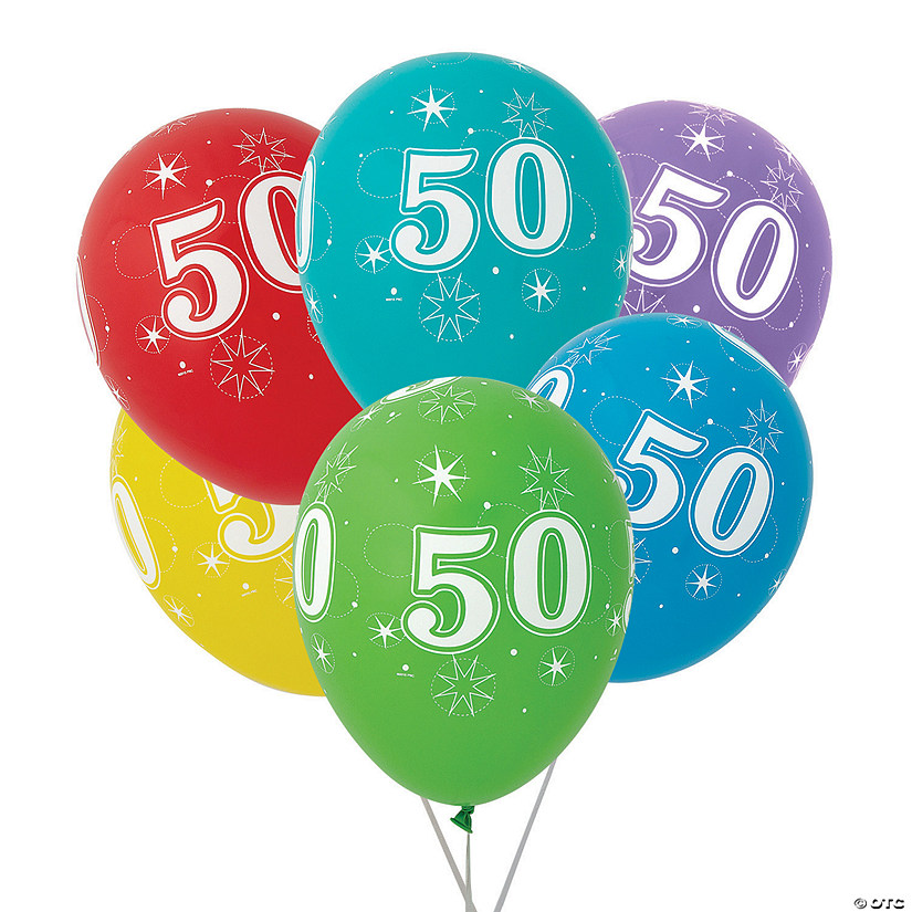 50th Birthday Sparkle 11" Latex Balloon Assortment - 6 Pc. Image