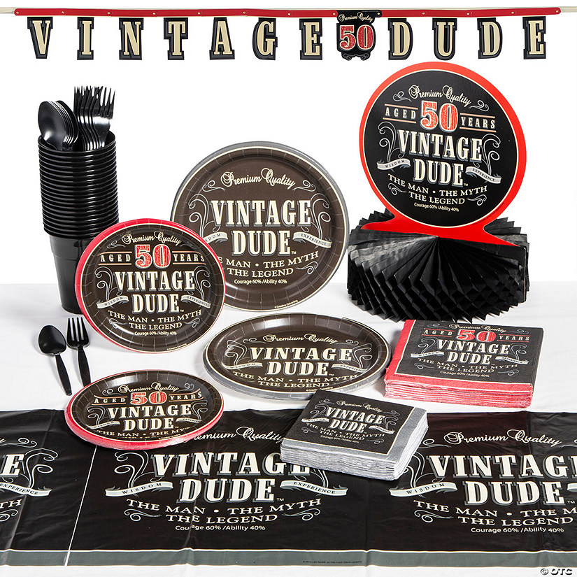 50th Birthday Vintage Dude Tableware Kit for 8 Guests Image