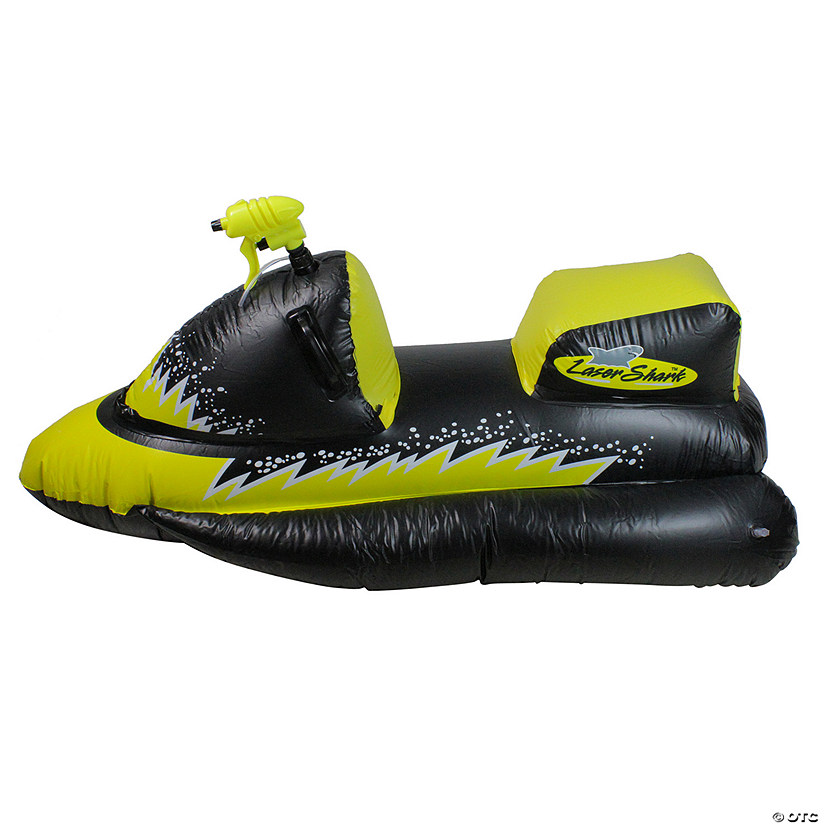 51" Yellow and Black Shark Inflatable Wet-Ski Pool Squirter with Gripped Handles Image