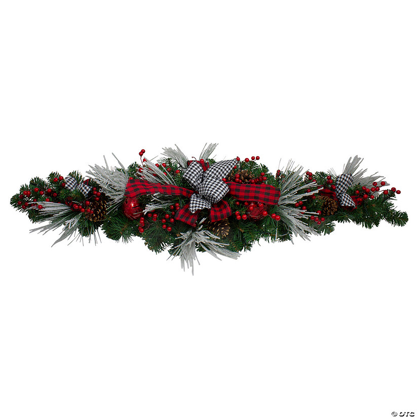 52" Houndstooth Bows and Berries Artificial Christmas Swag  Unlit Image