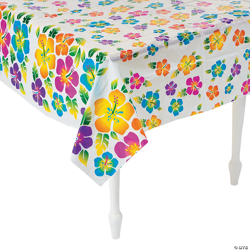 &#160;53 1/2" x 73" Hibiscus Plastic Tablecloth Image